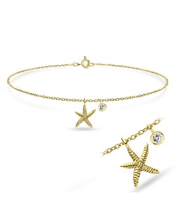 Starfish CZ Gold Plate Silver Anklet ANK-594-GP